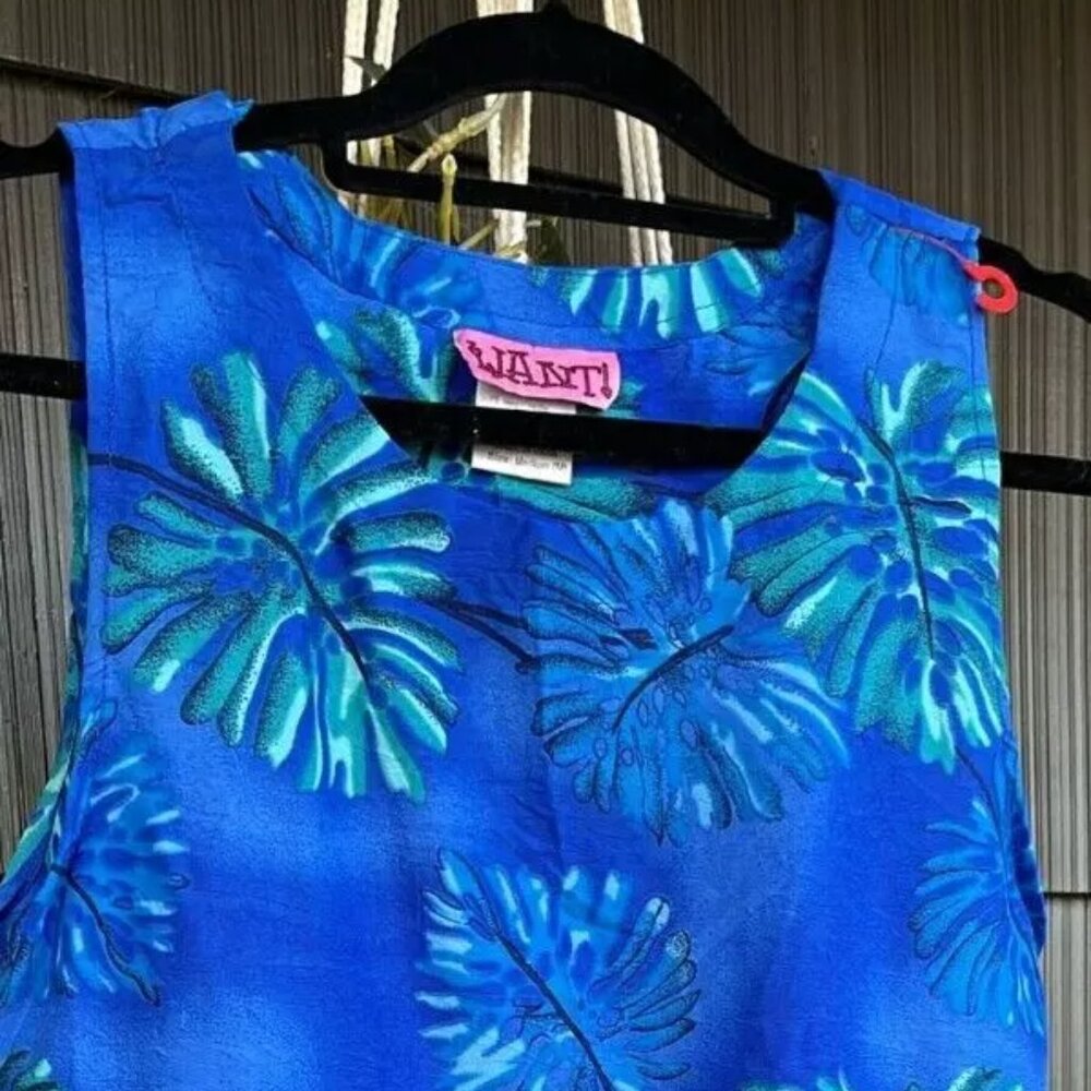 WANT! Y2K Hawaiian Dress With Sequin Accent Blue Green Size Medium HAWAII Island
